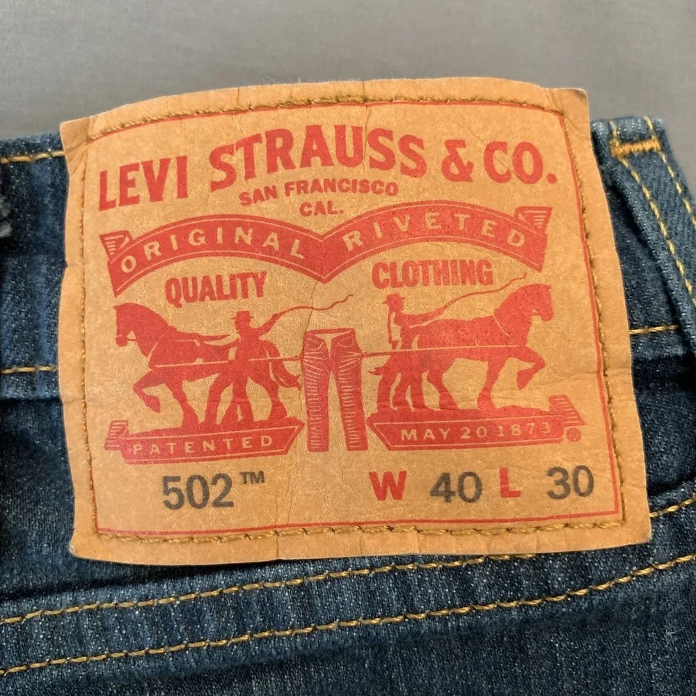 Levis 502 Jeans‎ Mens 40x30 Blue Faded Medium Wash Regular Tapered Stretch Denim